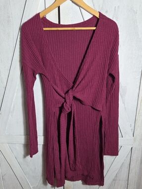 Free People Wrap Tie Front High Slit Sweater Tunic Size S